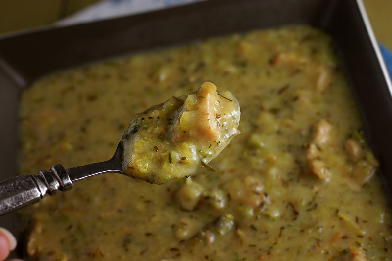 Broccoli Cheddar Soup Spoonful of broccolini, potato and smoked gouda soup