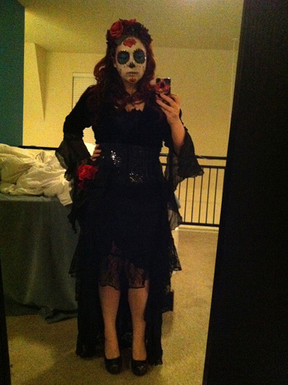 La Calavera Catrina Halloween costume with sugar skull makeup